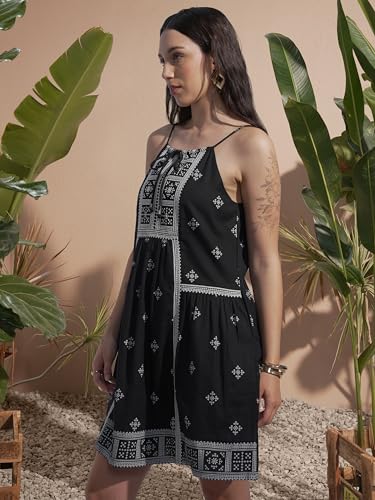 Vishudh Women Sleeveless Tie Neck Dress VVa1000097 Black XL