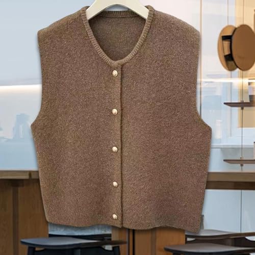 ZOOMELLA Women Knit Cardigan Vest Button Waistcoat for Commuting Indoor Office Coffee