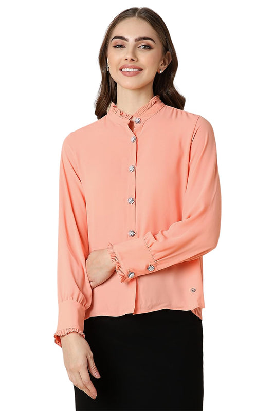 Allen Solly Women's Regular Fit Shirt (AHSFWRGFY75679_Peach
