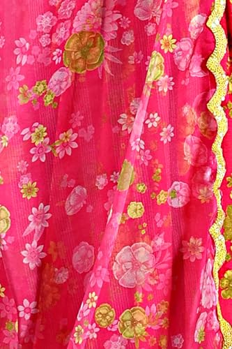 W for Woman Pink Floral Printed Sleeveless Short Kurta, Sharara and Dupatta Set (Size: XL)-24AUWS11567-124154