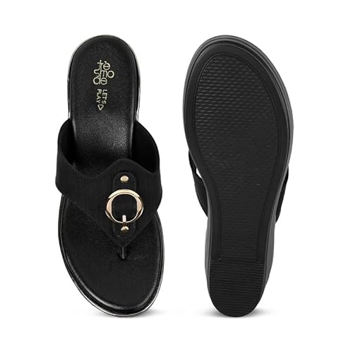 tresmode ROUGE Black Women's Dress Wedge Sandals in Size 6 UK / 39 EU