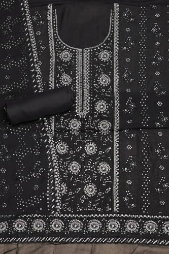 Soch Womens Black Organza Embroidered Unstitch Dress Material With Sequins