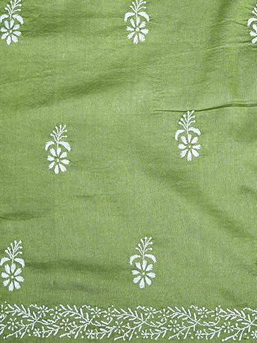 Ada Hand Embroidered Lucknowi Chikankari Unstitched Chanderi Dress Material Suit Piece with Dupatta for Women 01A791846 Mehndi Green