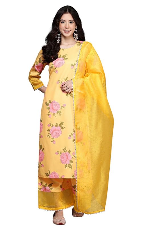 Ahalyaa Women's Polyester Kurta Set (AHKUPZDU-COMBO-1123_Yellow