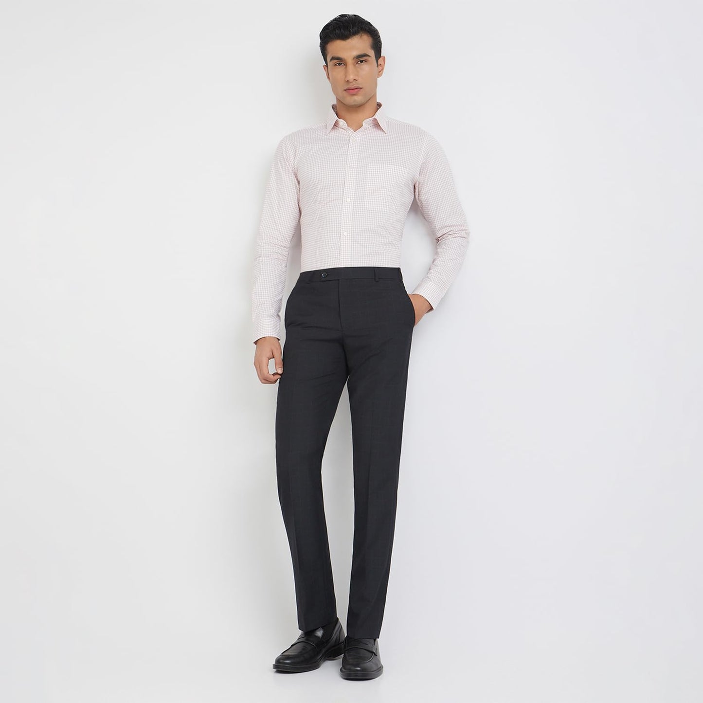 Raymond Men's Slim Fit Structured Formal Shirt - Pure Cotton, Full Sleeve, Semi Cutaway Collar | Light Red
