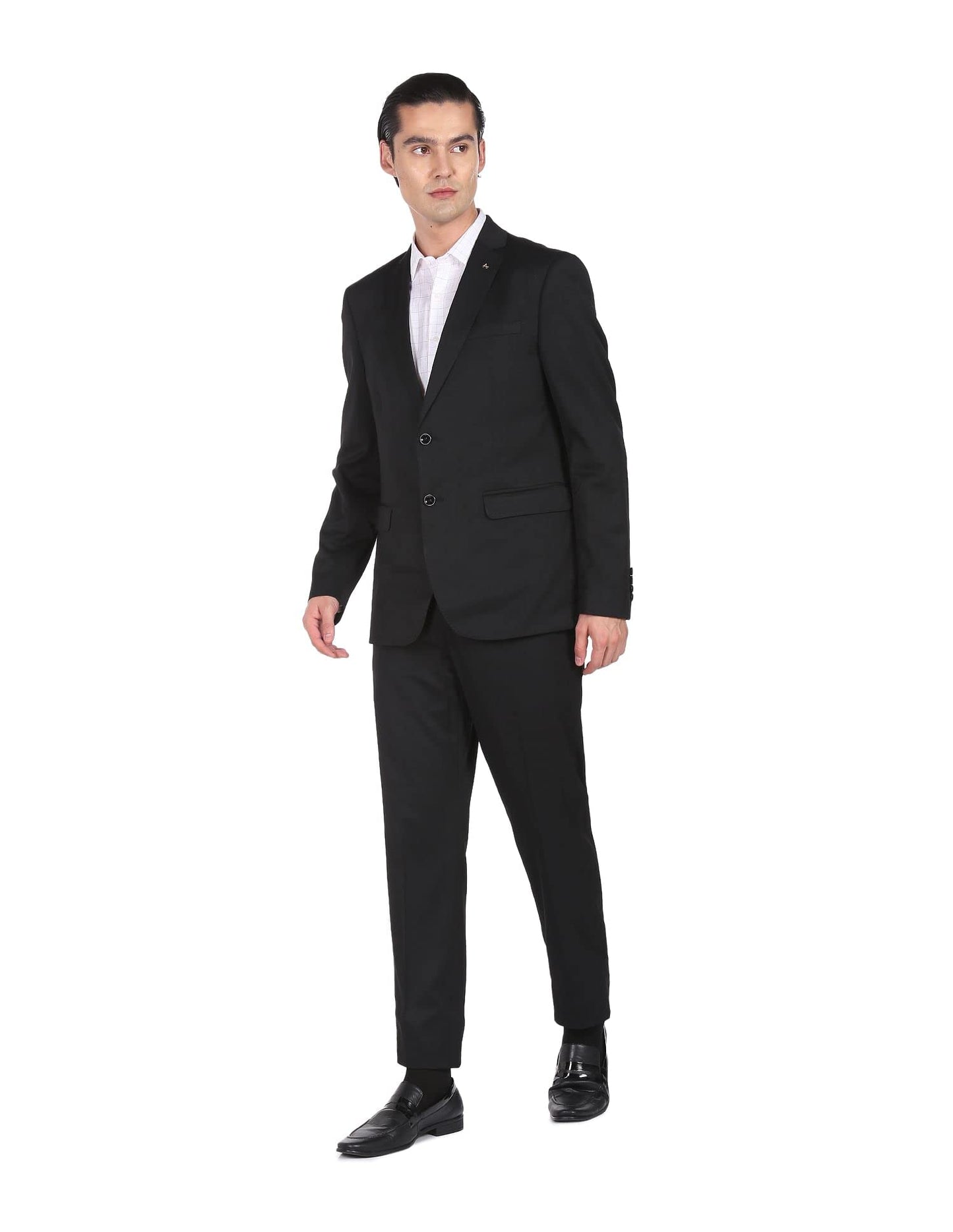 Arrow Men's Polyester Single Breasted Business Suit Pants Set (AREU5085A_Black