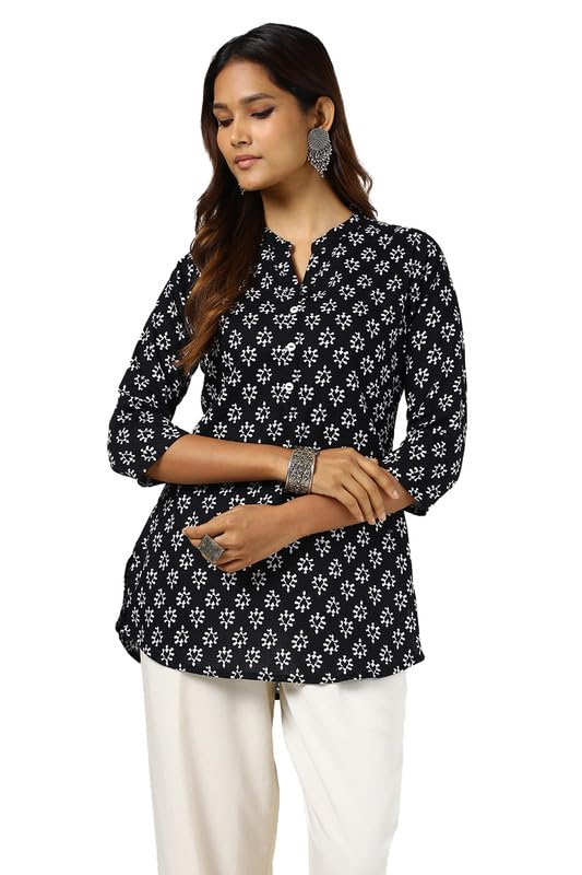 Soch Womens Black Cotton Abstract Print Tunic
