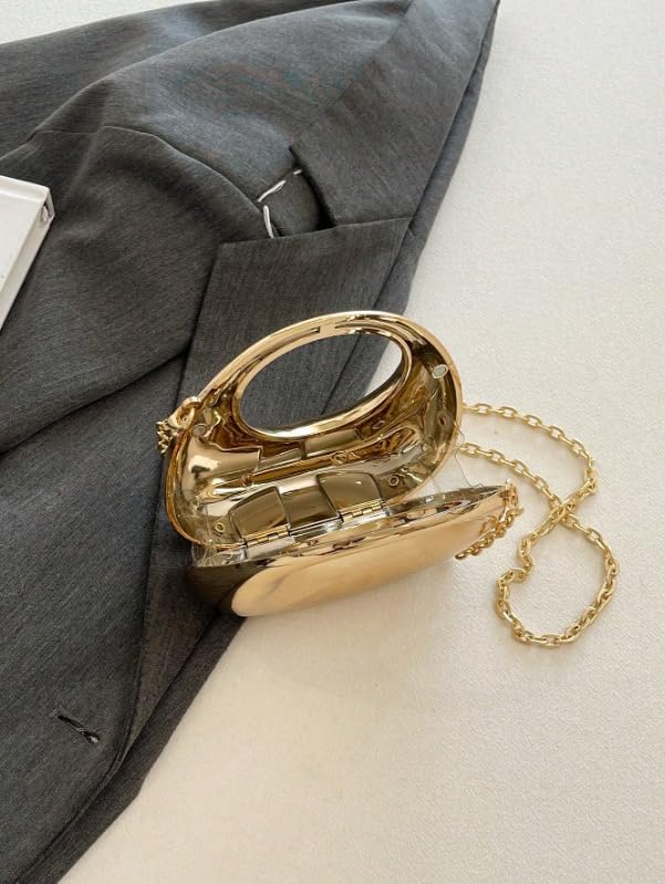 Moon Clutch Purse Acrylic Evening Handbag for Women Crossbody Sling Bags with Detachable Chain Strap Glossy Stylish Latest Ladies Girls Small Size Cute Wallet Party Wedding Gift item (Glossy Golden)