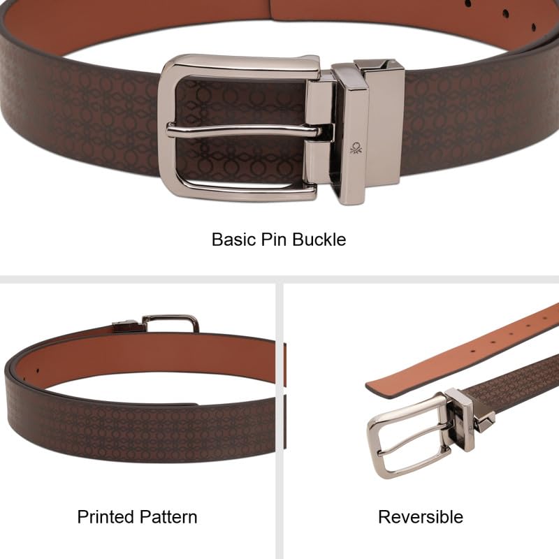United Colors of Benetton Men's Reversible Leather Belt Elkin | Color - Chocolate+Tan | XL 110Cm | Formal & Casual | Ideal For Gifting