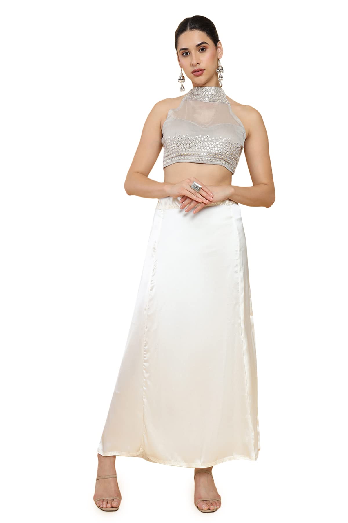 Soch Women Off White Satin Solid Petticoat