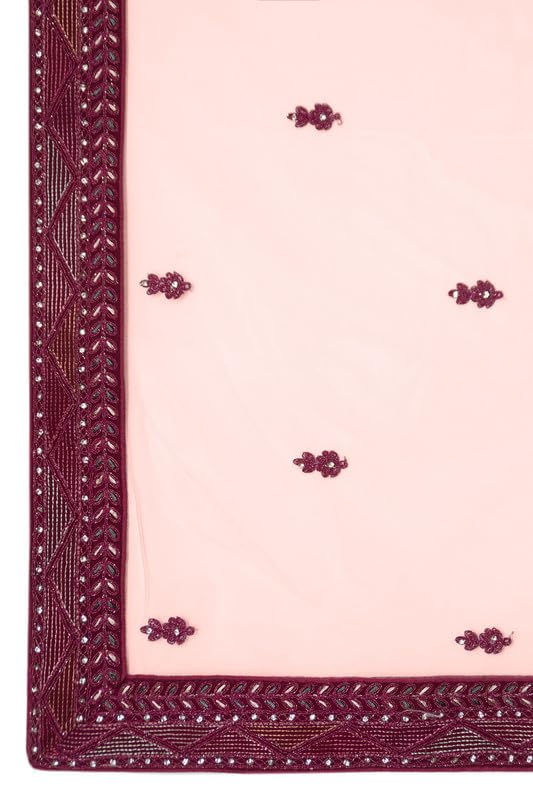 Soch Womens Wine Georgette Embroidered Unstitched Lehenga Set with Stone Embellishments