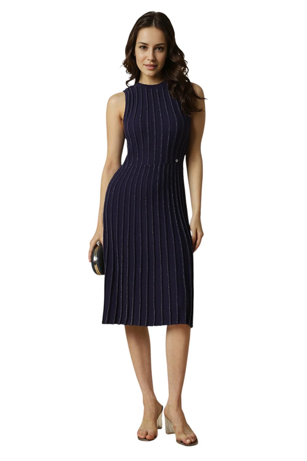 Allen Solly Women's Viscose Modern Knee-Length Dress (AHFDERGFD26172_Navy