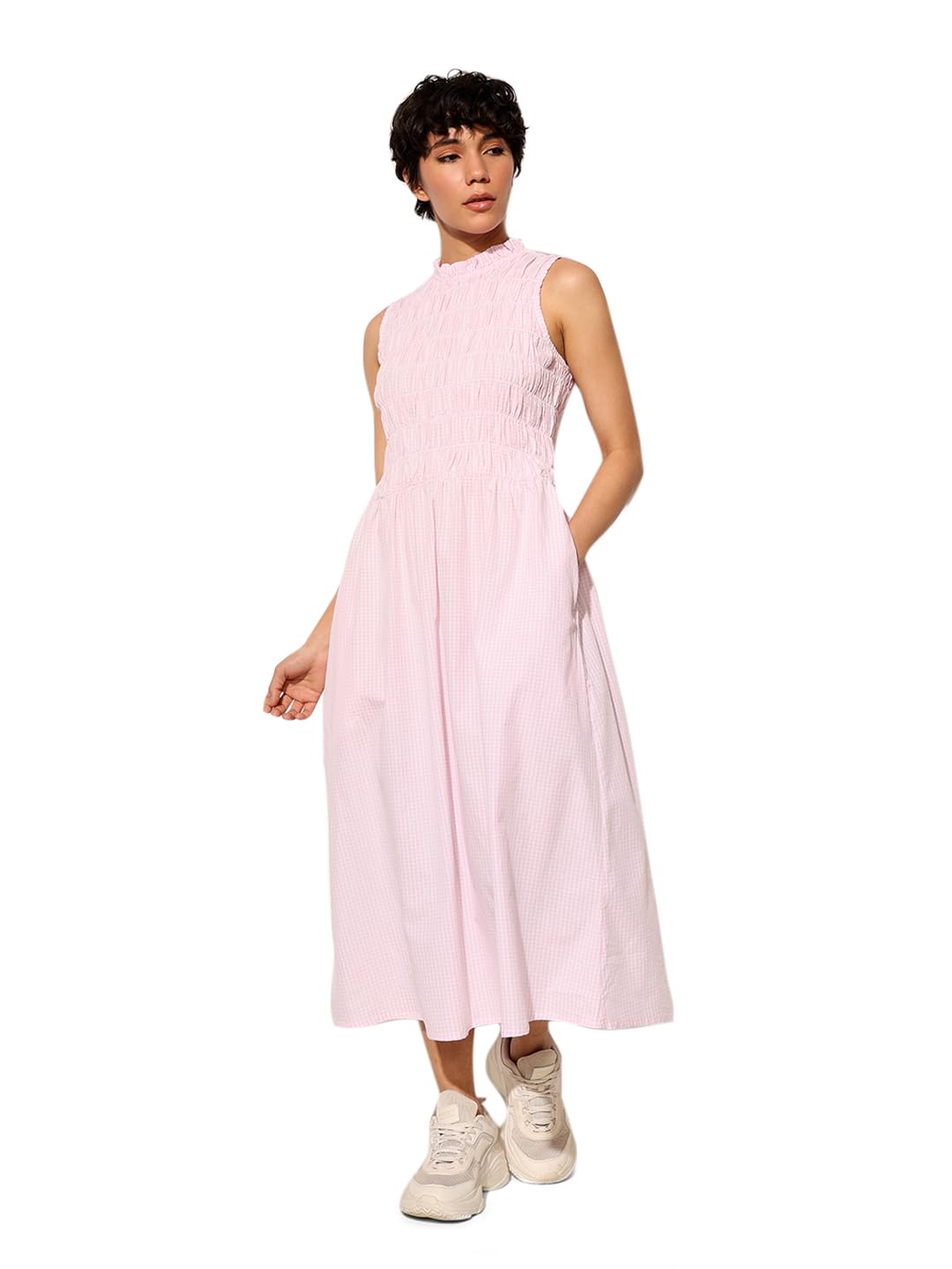 ONLY Women's Checked A-Line Midi Dress