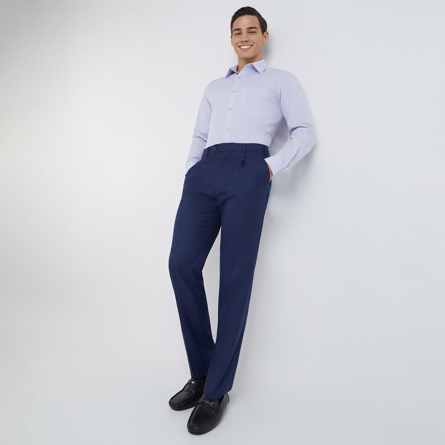 Raymond Men's Mid Rise Structure Pattern Classic Fit Polyester Blend Double Pleat Formal Trouser (Size: 34)-RMTA04880-B7 Dark Blue