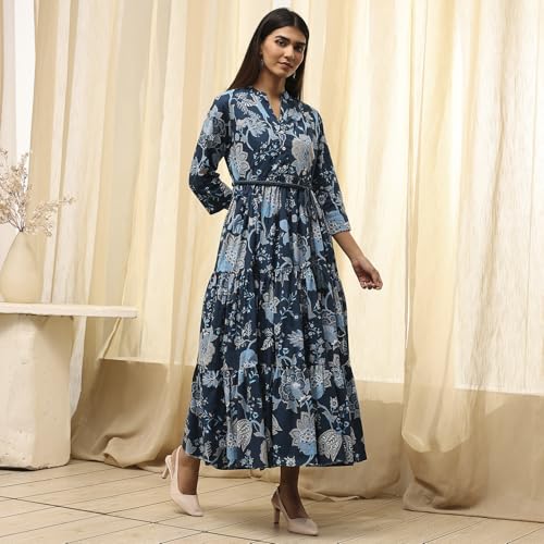 Biba Women Earthy Blue Cotton Dress_34