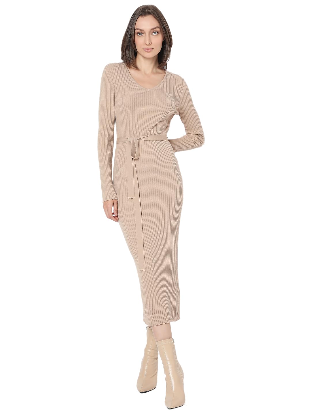 Vero Moda Women's Viscose Bodycon Midi Dress (9010750- Beige