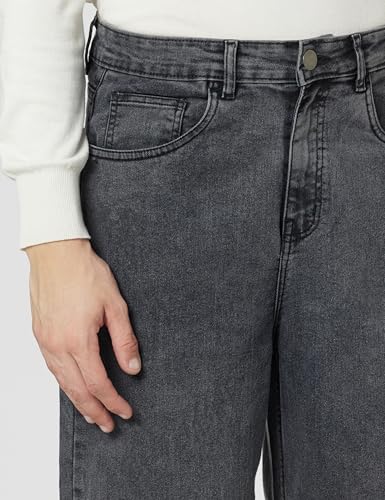 Styli Men Grey Wash Wide Leg Jeans with Whiskers