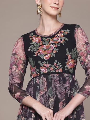 Aarke Ritu Kumar Black Moonflower Embroidered Long Dress