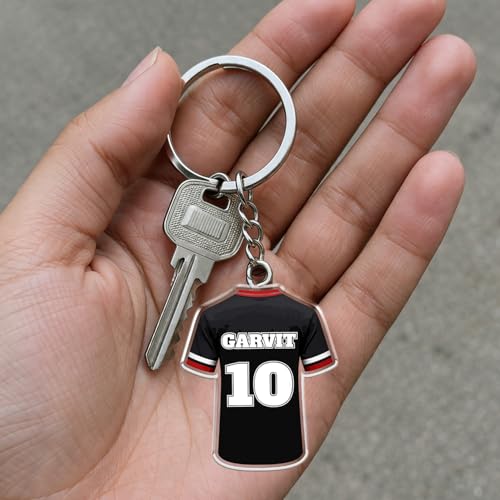 GIFTMEBAZAR Personalized Sports Jersey Keychain for Cricket, Football, & Soccer Fans | Unique Gift for Boys, Men & Kids | Acrylic Car & Bike Key Ring | Football Theme Return Gift