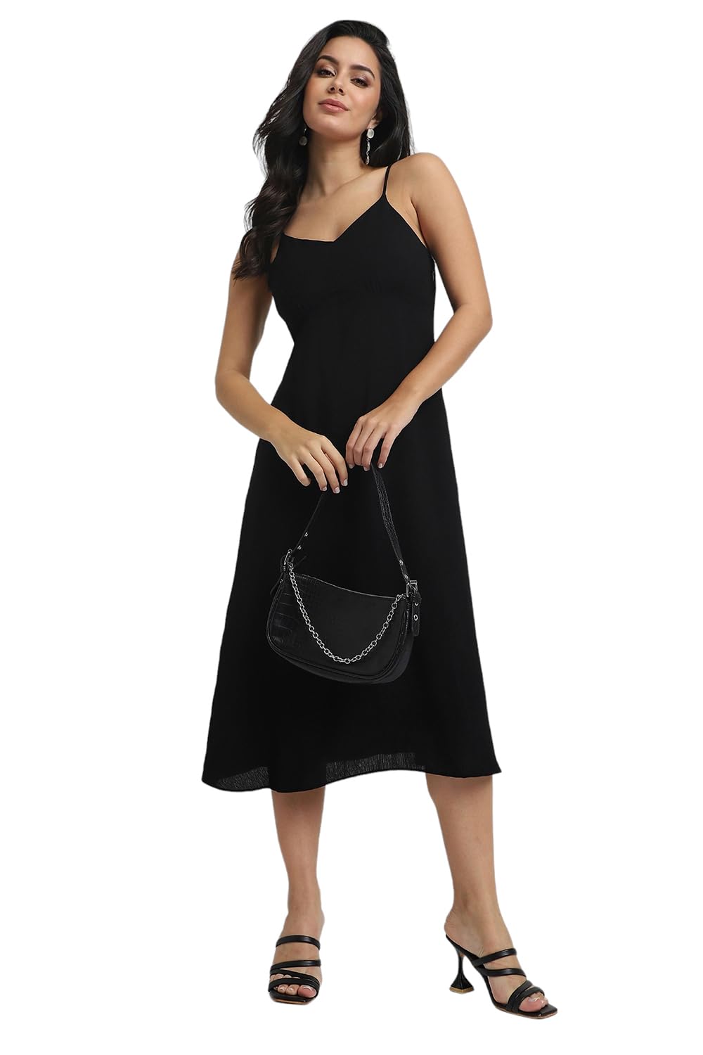 FOREVER 21 Women's Polyester Modern Knee-Length Dress (FWA24CDRF010702_Black