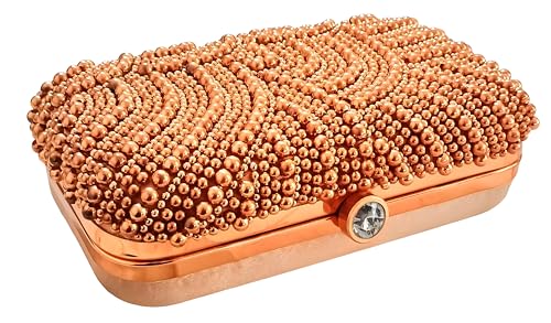 DUCHESS Women's Velvet Pearl Box Clutch with Detachable Chain Sling Strap - Hand Clutch Wallet Purse for Wedding Party, Casual (Copper,7 x2x 4 inches)