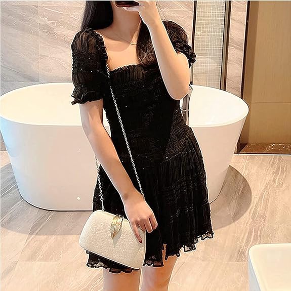 Lyrovo Evening Bag Clutch Purse for Women Ladies Sparkling Party Handbag Wedding Bag (PEARL WHITE)