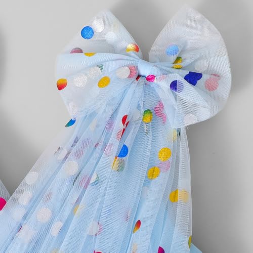 Hopscotch Girls Blue Sleeveless Polka Dot Bow Applique Dress for Age (3-4 Years)