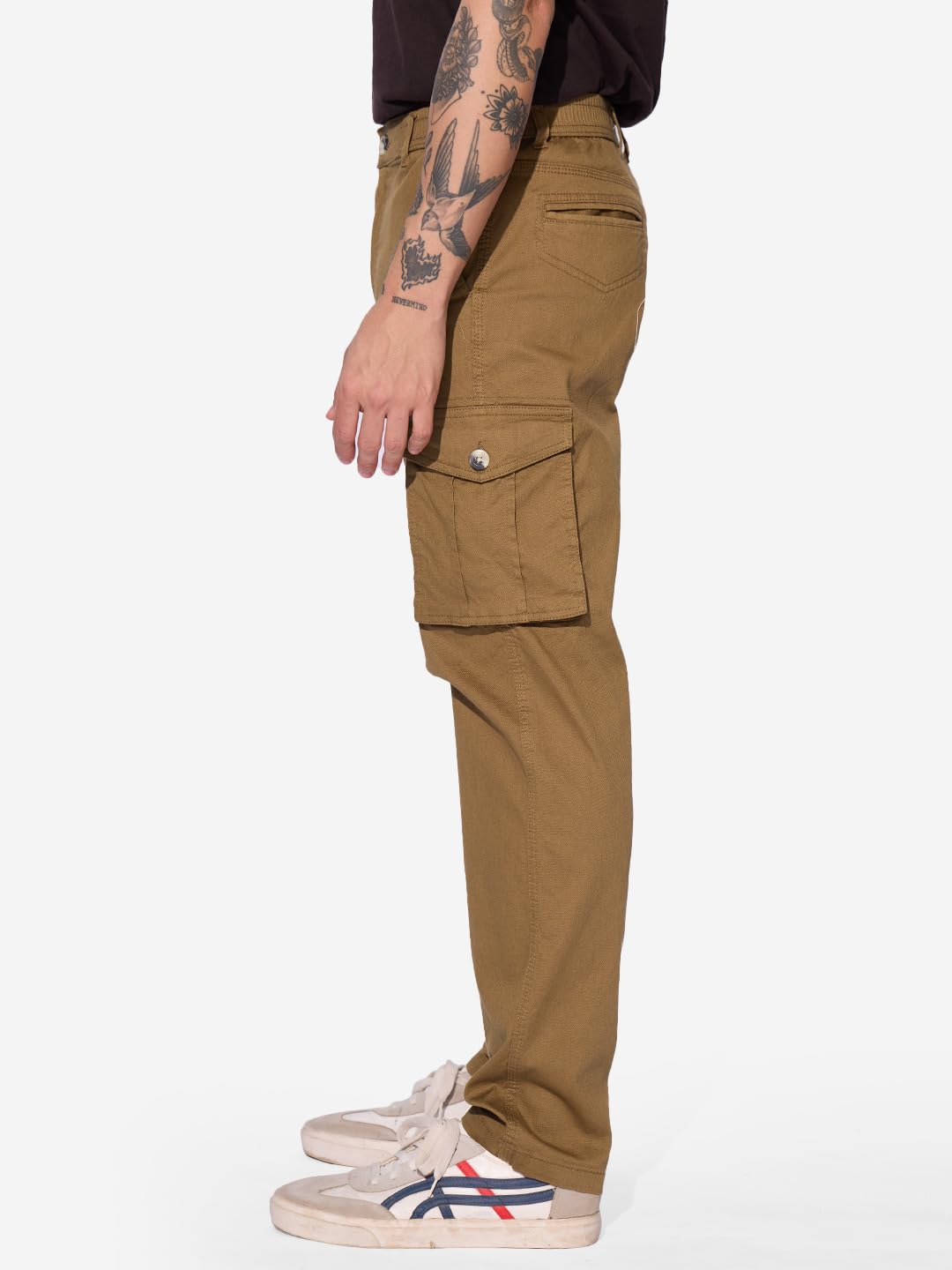 The Souled Store Solids: Rust Men and Boys Buttoned Straight Fit Cotton Cargo Pants