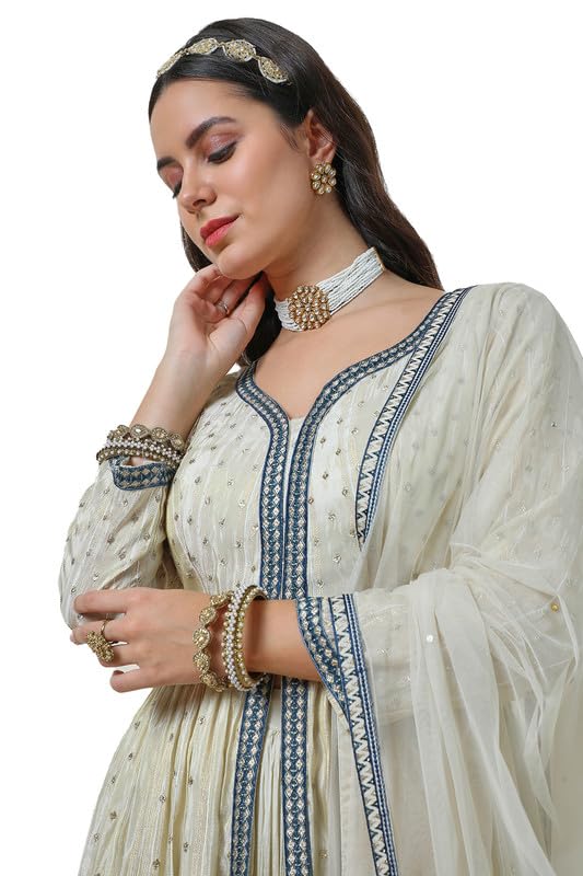 Soch Womens Beige Tissue Embroidered Alia Cut Suit Set with Sequins