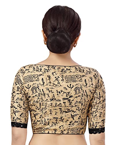 Studio Shringaar Women's Readymade Polyester WarliArt Saree Blouse with Elbow Length Sleeve (Gold, 48)