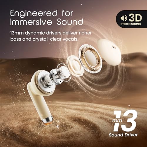 HAMMER Ultra Pods True Wireless Earbuds with in-Built Mic, 100H Standby Time, 1H Charging USB Type-C, 13mm Dynamic Drivers, 50H Playtime, BT v6.0 Connectivity, IPX5 Water Resistant (Beige)