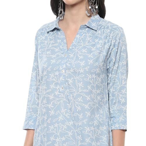 BIBA Women Printed Short_Kurta Mix and Match(TOP & TUNICS20193_Sky Blue_40)