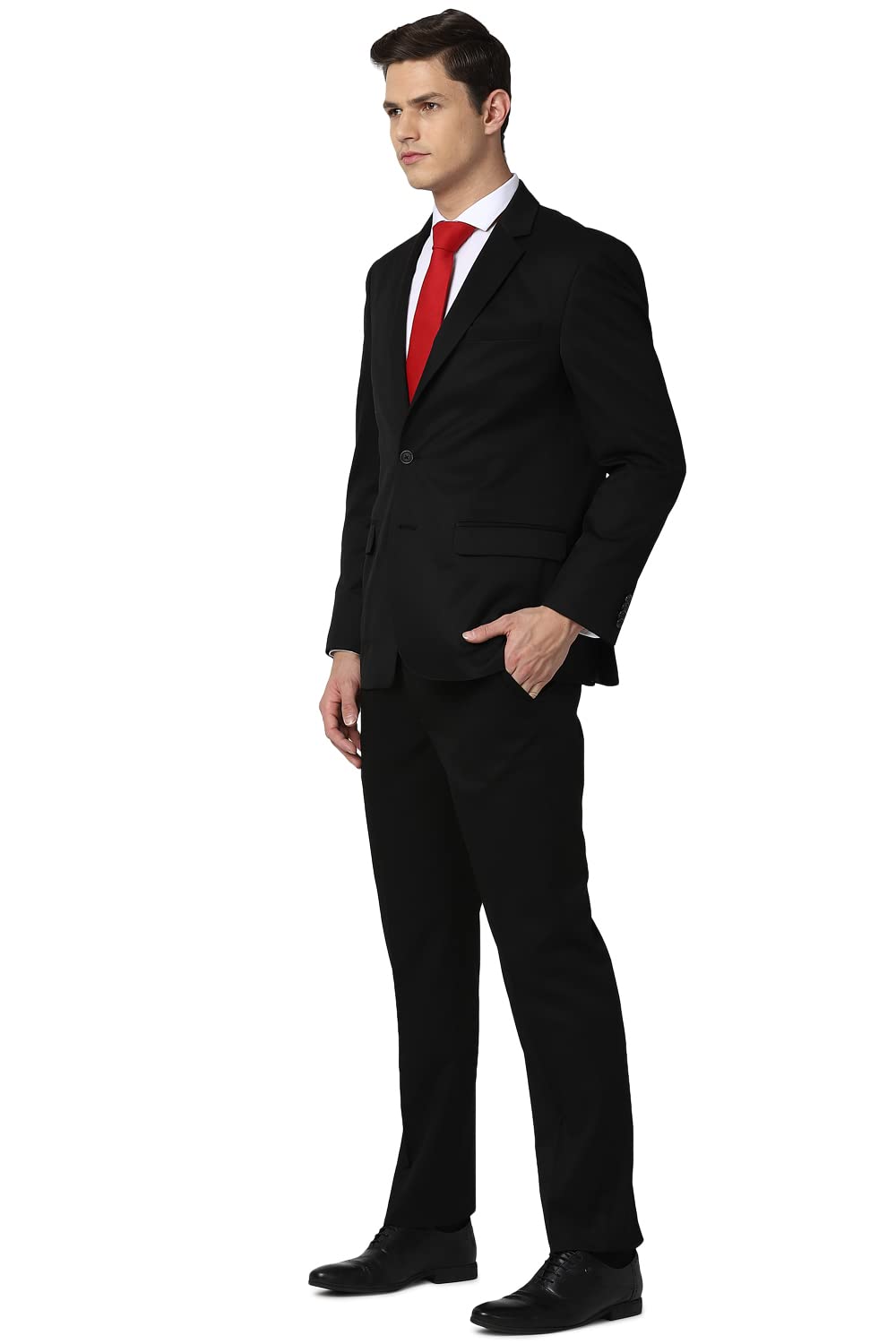 Peter England Men's Polyester Blend Regular Business Suit Pants Set (PESUOTLBO00861_Navy Blue_40)