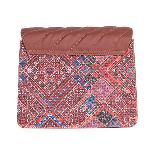 ZOUK Bhuj Rabari Abstract Printed Vegan Leather Black Flap Closure Beyond Basic Sling Bag For Women's Girls