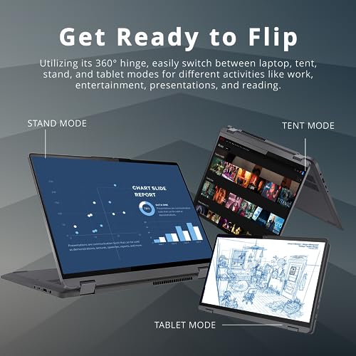 LENOVO IdeaPad Flex 5 16" 2-in-1 2.5K IPS Touchscreen Laptop, Intel Core i7-1255U, 16GB RAM, 1TB SSD, Backlit Keyboard, Fingerprint Reader, Win 11 Pro, Storm Grey, 32GB Hotface USB Card