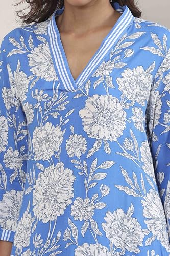 Biba Women Blue Viscose Rayon Straight Suit Set_32
