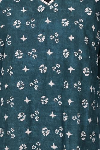 W for Woman Teal Green Geometric Printed Lace Pure Cotton Straight Kurta - (W14160-127685-L)
