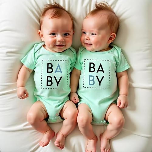 Knitroot Twins Special Romper, Unisex Baby Kids Twin Onesies, Half Sleeve Bottom Snap Button, Green Cotton Bodysuit, Sleepsuit, Baby, 9-12 Months, for Twin Baby Boys & Girls