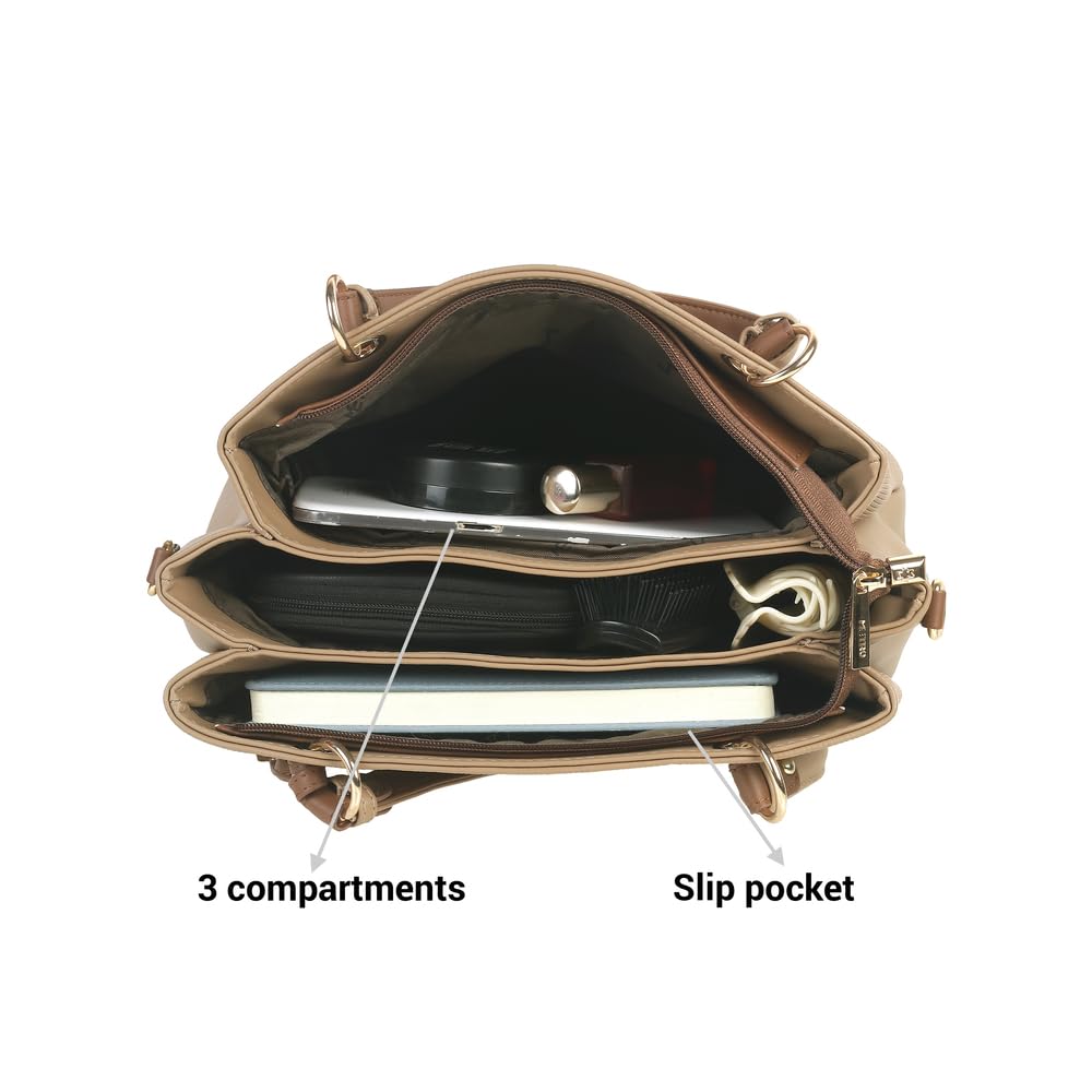 Metro Women Beige Faux Leather Handbag with Detachable Sling (66-7852)