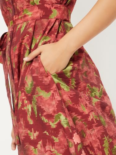 Max Women's Polyester A-Line Below The Knee Dress (EC58001_Rust