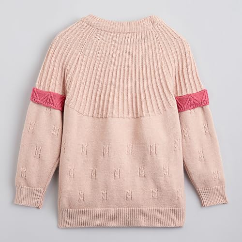 Hopscotch Girls Full Sleeves Pink 2-Pc Floral Applique Sweater & Skirt (3-4 Years)