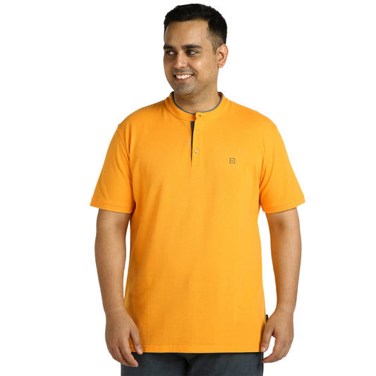 Urbano Plus Men's Yellow Solid Regular Fit Half Sleeve Cotton Polo T-Shirt with Mandarin Collar (pluspolosolmanp-035-bryel-2xl)