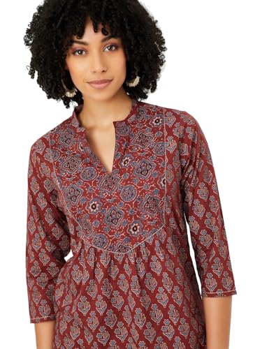 Max Women Print Straight Short Kurti (Maroon_L)