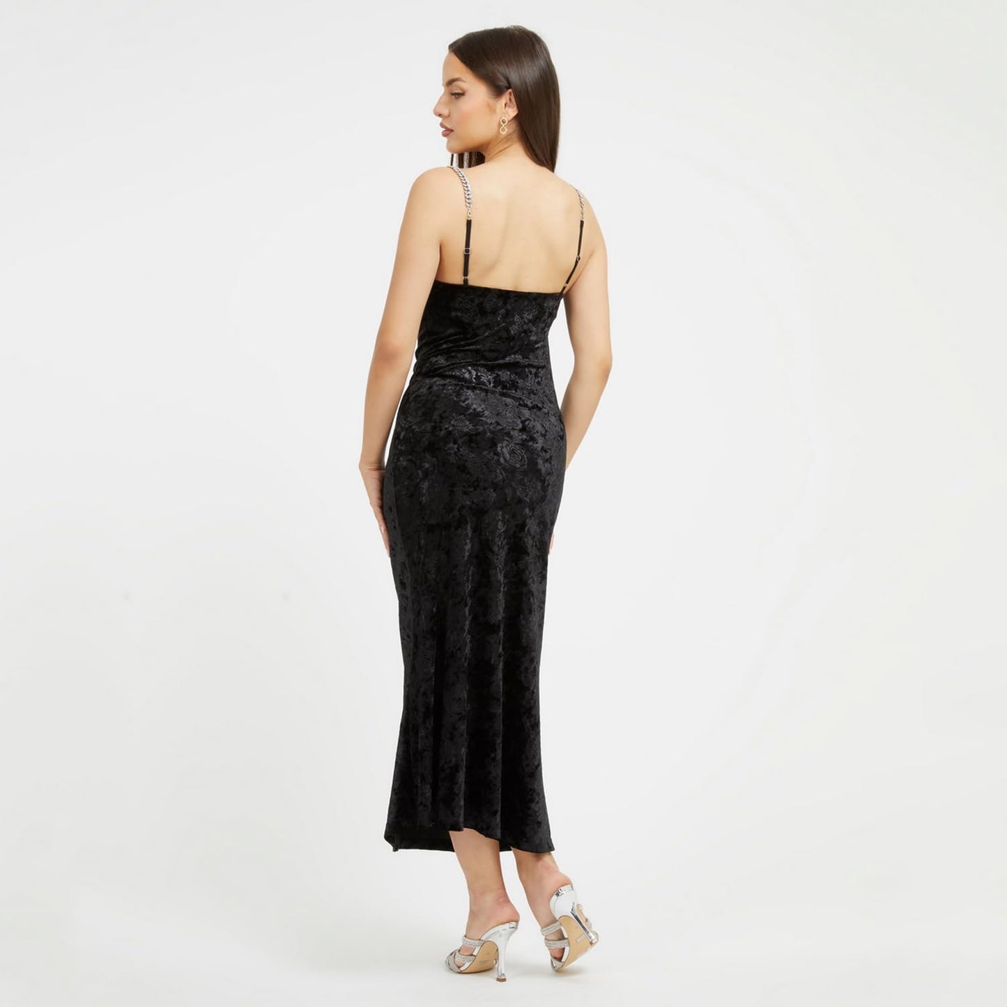 GUESS Women's Black Polyester Blend Printed Regular Fit Shoulder Straps Sleeveless Dress