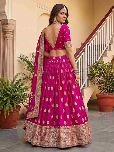 Zeel Clothing Women's Sequins Zari Embroidered Art Silk Lehenga Choli with Dupatta (5111-Pink-Womens-Lehenga-Choli; Free Size) (Pink)