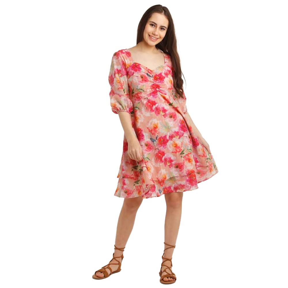 Zink London Women's Pink Printed Layered Short Dress