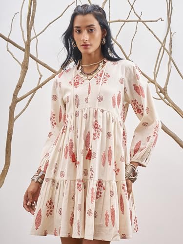 Vishudh Women Mandarin Collar Regular Fit Full Sleeve Dress VVa1000206 White XL