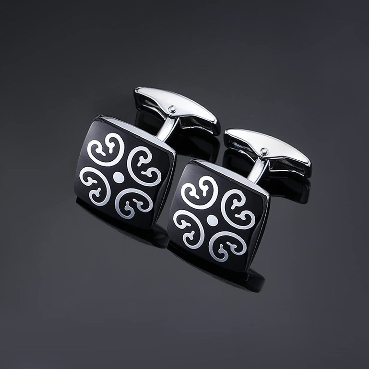 Peora Black Silver Two Tone Cufflinks Set Stylish Accessories for Men & Boys Wedding Business Gift (PX9CL100)