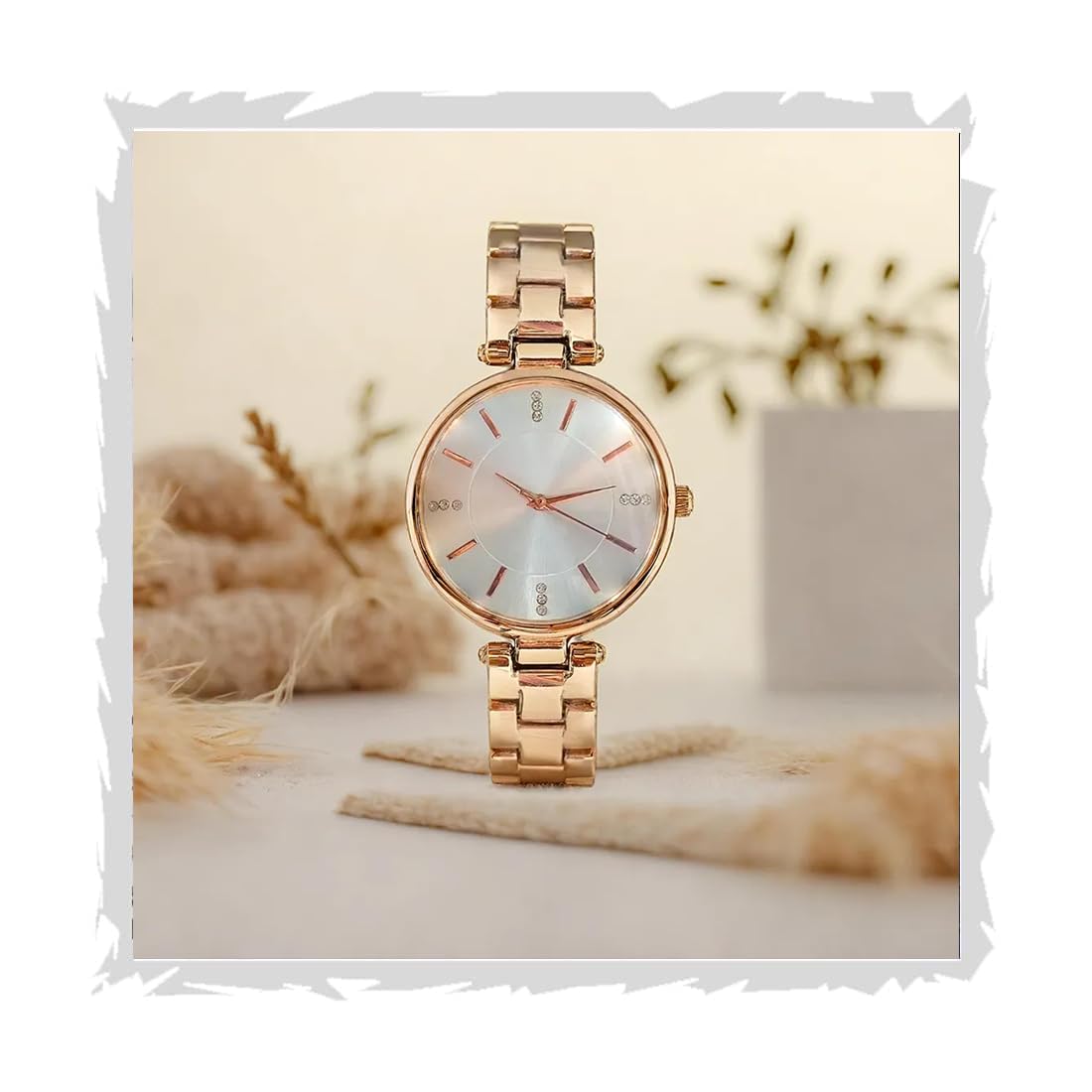 styledose Women Analogue Wrist Watches for Women's & Girls&Miss&Ladies Diamond Studded Dial Rosegold Colored Stylish Bracelet Strap (White)