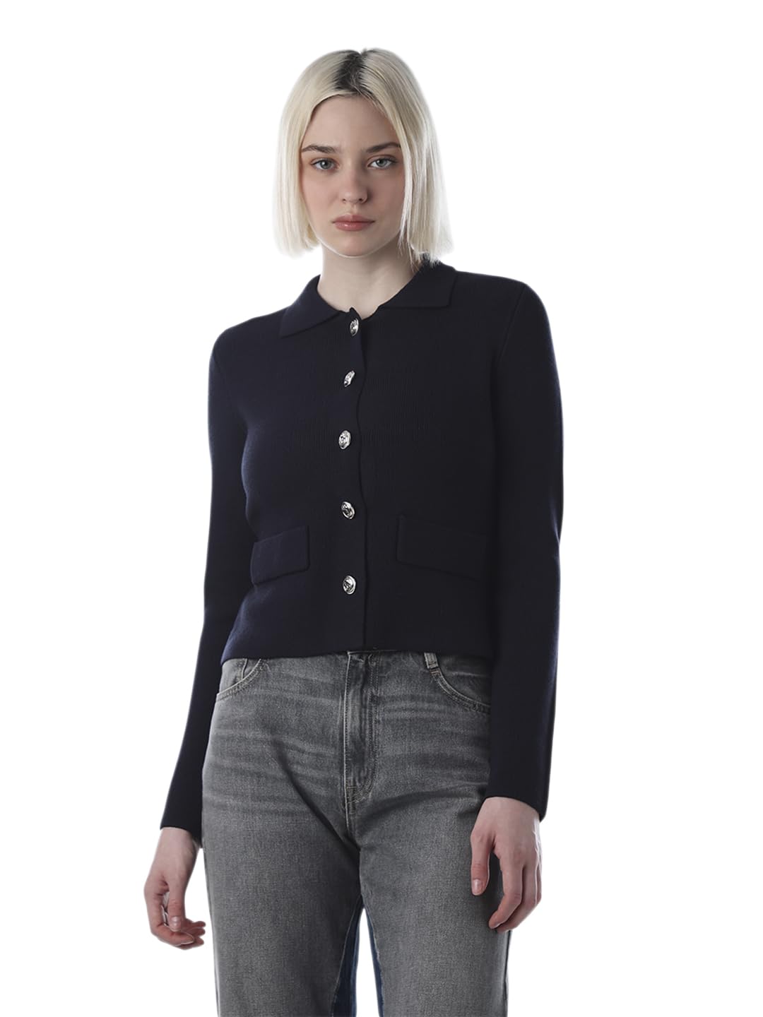 ONLY Women Shirt Collar Button Detailed Cardigan
